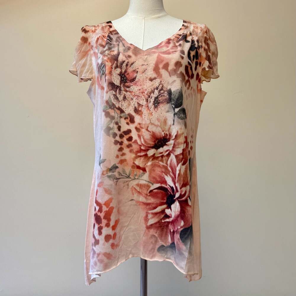 Floral and Animal Print Rhinestone Embellished Asymmetric Top